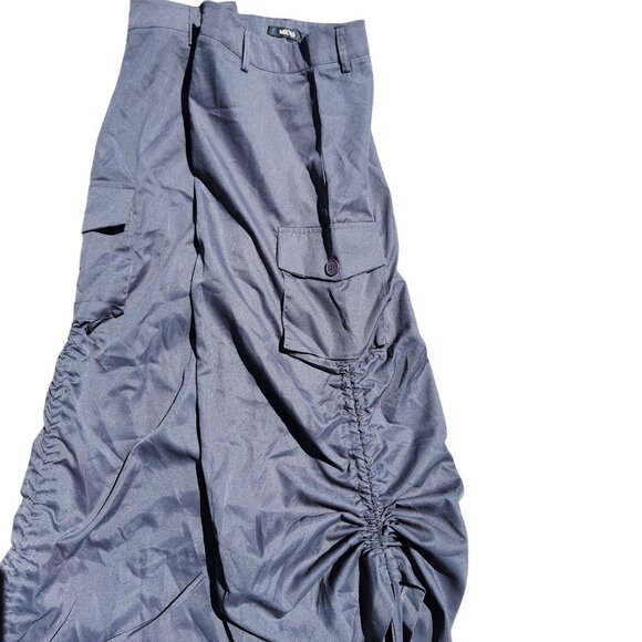 Micas Women Size Large High-Waisted Gray Cargo Maxi Skirt Slit Drawstring Hem - Picture 7 of 11